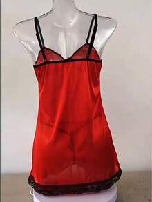 Gợi cảm Viễn cảnh Ren Cắt tỉa Đồ lót , Ren Áo ba lỗ Đồ ngủ - Đỏ - Xem 3