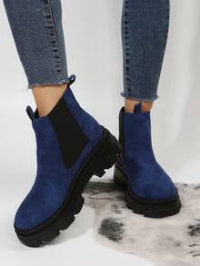 女士通花短靴,圓頭設計,輕便易穿,彈性帶和舒適騎乘和戶外活動,全季節適用 - 藍色 - 查看 5
