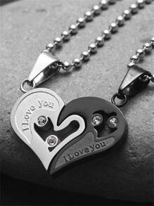 1 đôi Phong cách Gô-tích Hợp kim Hình trái tim Cặp đôi Dây chuyền Thích hợp Đối với phụ nữ Và Nam Đến Mặc Ngày tháng - Đen và trắng - Xem 1
