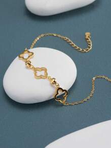 1Pc Exquisite Minimalist 925 Sterling Silver Hollow Four Leaf Clover Bracelet Chain 18K Gold Plated For Daily Wear,Suitable For Mother's Day, Fine Jewelry Gift