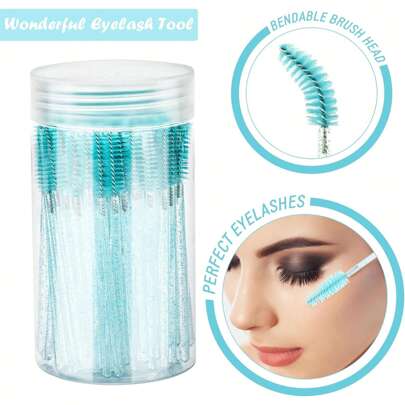 100/50支装睫毛刷、睫毛膏刷（带容器）、可弯曲一次性眉刷、睫毛嫁接刷、眉刷、蓖麻油刷（并非所有SKU都装在瓶子里）（多种颜色可选）