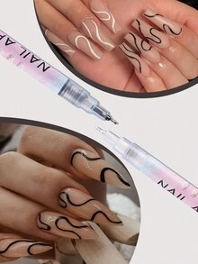 FULL BEAUTY 2 件裝防水美甲塗鴉筆,黑白 Uv 凝膠拋光設計刷 Diy 美甲繪畫繪畫筆美甲美容工具抽象線條筆繪畫繪畫美甲設備