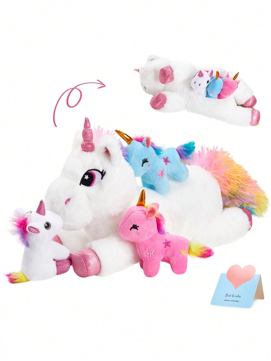 1 件卡通毛绒玩具 - 泰迪熊母子柔软毛绒娃娃 - 理想的节日礼物 - 多色 - 涤纶材料（温暖可爱/袋鼠/独角兽/猫），独角兽玩具，独角兽玩具，独角兽