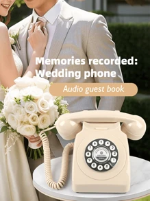 1pc wedding telephone, wedding audio guestbook, vintage message phone suitable for recording customized audio messages at weddings and parties. - Beige - View 2
