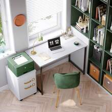 Computer Desk, 48 Inch  Modern Study Table for Home Office,Small Writing, White - 黑色 - 查看 3