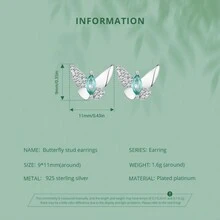 bamoer 1對925銀蝴蝶耳釘小巧的蜻蜓耳環,不過敏鍍白金珠寶,女性專用