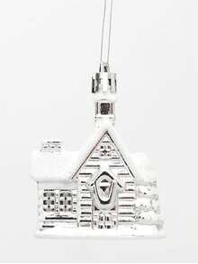 Giáng sinh Đồ trang trí Nhỏ bé Nhà cửa & Cây thông noel Vật rủ xuống Với Mạ điện Nhuộm màu Nhựa Tuyết Nhà Bộ Của 4 - Bạc - Xem 7