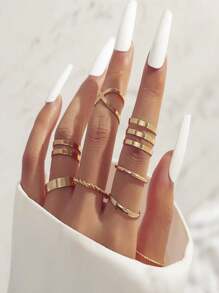 1 Set Of 8pcs Fashionable Personalized Rings, Suitable For Women's Daily Wear And Gift Giving - Yellow Gold - View 1