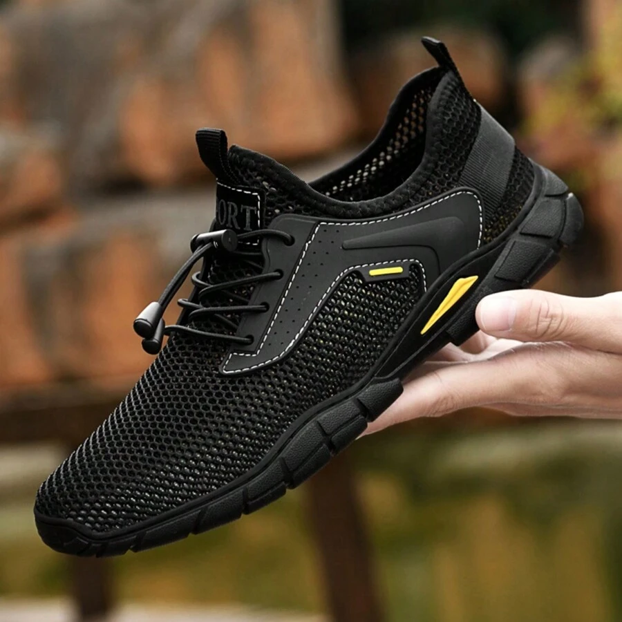 Men's Plus Size Breathable Hollow Out Mesh Water Shoes With Thick Sole & Quick Dry For Summer Beach Walking