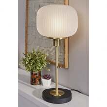 Hazel Table Lamp, Antique Brass - White - View 3