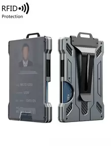 Men's Slim Minimalist Aluminum Alloy RF Blocking Wallet For Daily Gifts For Boyfriend/Father Husband Metal Wallet For Card Bank Card License Money Clip With 1 Clear Window (Grey) Card Box Robber Card Holder Card Holder Wallet Business Card Holder Credit Card Holder Id Card Holder For Men Mini Wallet Card Wallet Rfid Wallet - Grey - View 1