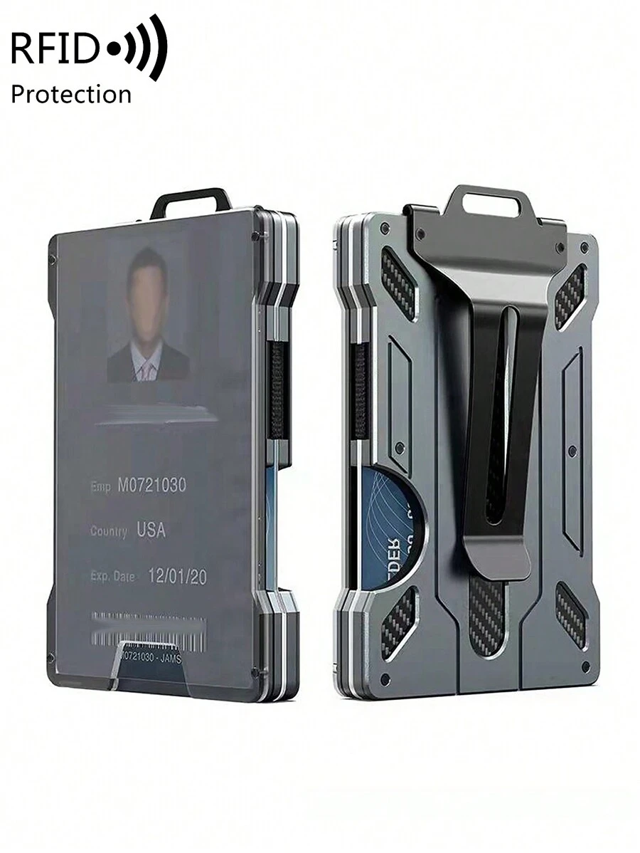Men's Slim Minimalist Aluminum Alloy RF Blocking Wallet For Daily Gifts For Boyfriend/Father Husband Metal Wallet For Card Bank Card License Money Clip With 1 Clear Window (Grey) Card Box Robber Card Holder Card Holder Wallet Business Card Holder Credit Card Holder Id Card Holder For Men Mini Wallet Card Wallet Rfid Wallet - Grey - View 1