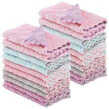 5pcs Microfiber Towel Absorbent Kitchen Cleaning Cloth Non-stick Oil Dish Towel Rags Napkins Tableware Household Cleaning - Multicolor - View 2
