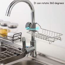 Faucet Storage Rack Sink Drain Rack Multi-purpose Holder, With Towel Bar, Without Drilling - White - View 3