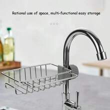 Faucet Storage Rack Sink Drain Rack Multi-purpose Holder, With Towel Bar, Without Drilling - White - View 9