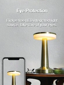 無線檯燈,三色可調溫,觸控控制,護眼,無極調光,金屬拉絲工藝。 1500mah 鋁製現代檯燈適用於家庭、花園、餐廳、露營、辦公室、感恩節、聖誕禮物 - 金色 - 查看 5
