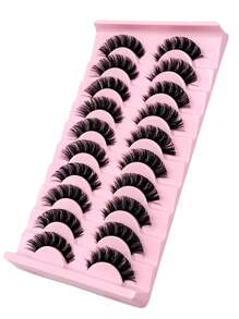 Asiteo 10对自然柔软蓬松的3D水貂毛假睫毛，浓密卷翘，是打造迷人眼妆的理想之选。这款假睫毛套装包含一整条假睫毛，可以拉长并加粗眼尾，是打造魅惑眼妆的完美选择。 - 黑色 - 查看 2