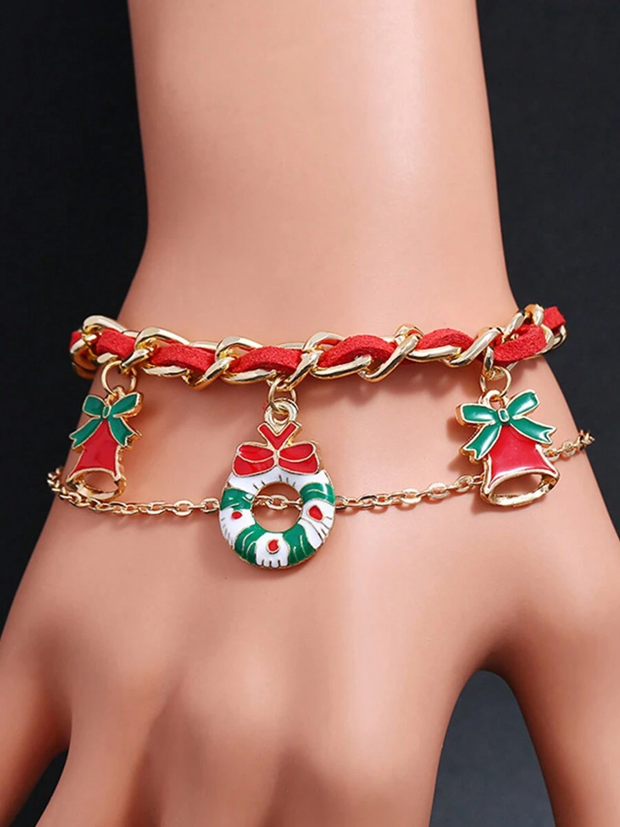 1件女性聖誕老人和馴鹿形狀的合金手鐲,聖誕禮物