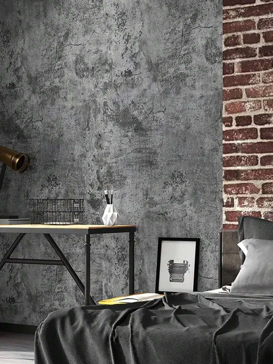 1 Roll 40cm*300cm Industrial Style Retro Cracked Self-adhesive Wallpaper, Waterproof, Moisture-proof, Washable, Gray Cement Sticker For Background Wall - Dark Grey - View 1