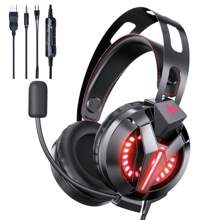 Onikuma遊戲耳機,具有靈活的降噪麥克風,新型巧妙設計的有線3d立體led燈耳機,適用於pc和筆記本電腦的遊戲玩家