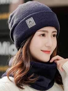 1 套女式冬帽 2 件組保暖針織無簷小便帽和防風保暖圍巾騎行用 - 藏蓝色 - 查看 2