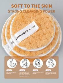 3pcs/set Soft Makeup Remover Pads for All Skin(S, M, L Size), Washable Rounds Wipes Reusable Microfiber Gentle Face Cleansing Cloth for Face,Eye,Lips - Yellow - View 8