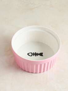1pc Ceramic Cat Bowl With Elevated Stand And Double Bowls - Pink - View 3