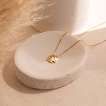 Minimalist Letter Square Necklace, Stainless Steel Gold Plated Box Chain, Delicate Initial Pendant Suitable For Daily Wear Women