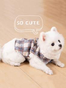 1件藍色格紋冬季厚實保暖寵物背心,適用於貓狗,最適合秋冬季節使用