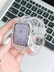 1入組透明表帶+殼，適用於蘋果手錶 8 7 6 SE 5 4 3，透明矽膠表帶，40mm、44mm、42mm、41mm、45mm尺寸可用 - 無色 - 查看 1