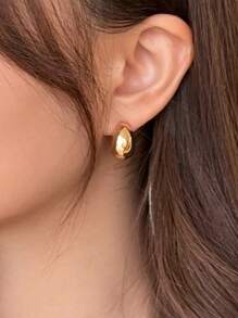 1對水滴形耳環,獨特幾何設計,適合歐美時尚女性 - 金黃色 - 查看 2