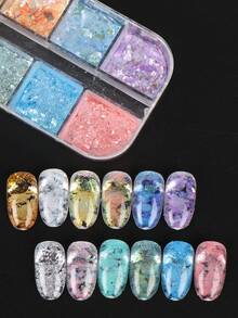 12 色 Opal Aurora 指甲亮粉 1 盒全息彩虹色摩擦粉颜料片 DIY 美甲装饰 - 彩色 - 查看 4