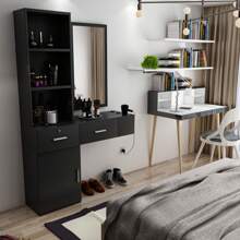 QQD Barber Station Wall Mounted Salon Station Hair Styling Beauty Spa Equipment With 2 Drawers, 1 Storage Cabinet, 3 Open Shelves