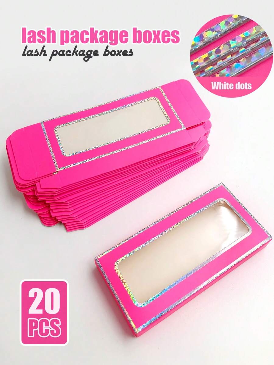 20 Pcs empty eyelash packaging boxes, pink rectangular eyelash packaging boxes - Pink - View 1