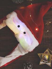 1pc Children's Christmas Party Decoration Hat With Light-up Santa Claus Design Fun Hat - Red and White - View 2