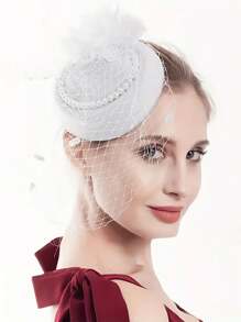 1入組女士頭飾，配有網眼、花朵和仿珍珠設計的頭帶/鉗子夾，適用於新娘、派對、婚禮、情人節、生日、復古帽、波西米亞風格和優雅旗袍髮型