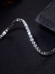 1pc 4mm Top Quality Hip Hop Four Claw Moissanite Diamond Tennis Chain Bracelet In White Gold S925 Sterling Silver Bracelet Shining Light Luxury And High-End Cool Fine Jewelry Gifts For Man - 23cm - View 4