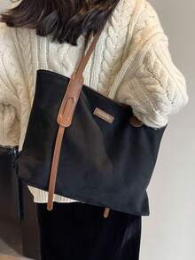 Fashionable And Simple Large Capacity Zipper Closure Women's Tote Bag Suitable For Daily Commute, Work, And Students - Black - View 5