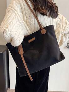 Fashionable And Simple Large Capacity Zipper Closure Women's Tote Bag Suitable For Daily Commute, Work, And Students - Black - View 9