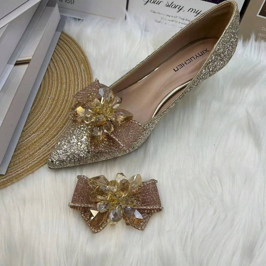 可拆卸式鞋花鞋扣,鞋飾珠寶金屬鑽石珍珠仙女鞋蝴蝶結