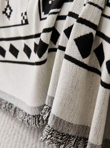 黑白方格多邊形復古文學 Chenille 沙發套,全季通用,防寵物,防污漬,可反複使用,適用於書房、臥室、客廳、沙發的通用沙發巾 - 黑與白 - 查看 3