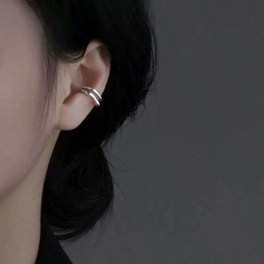 1pair Simple Asymmetric Shape Ear Cuff For Women, Adjustable, Daily Wear - Silver - View 1