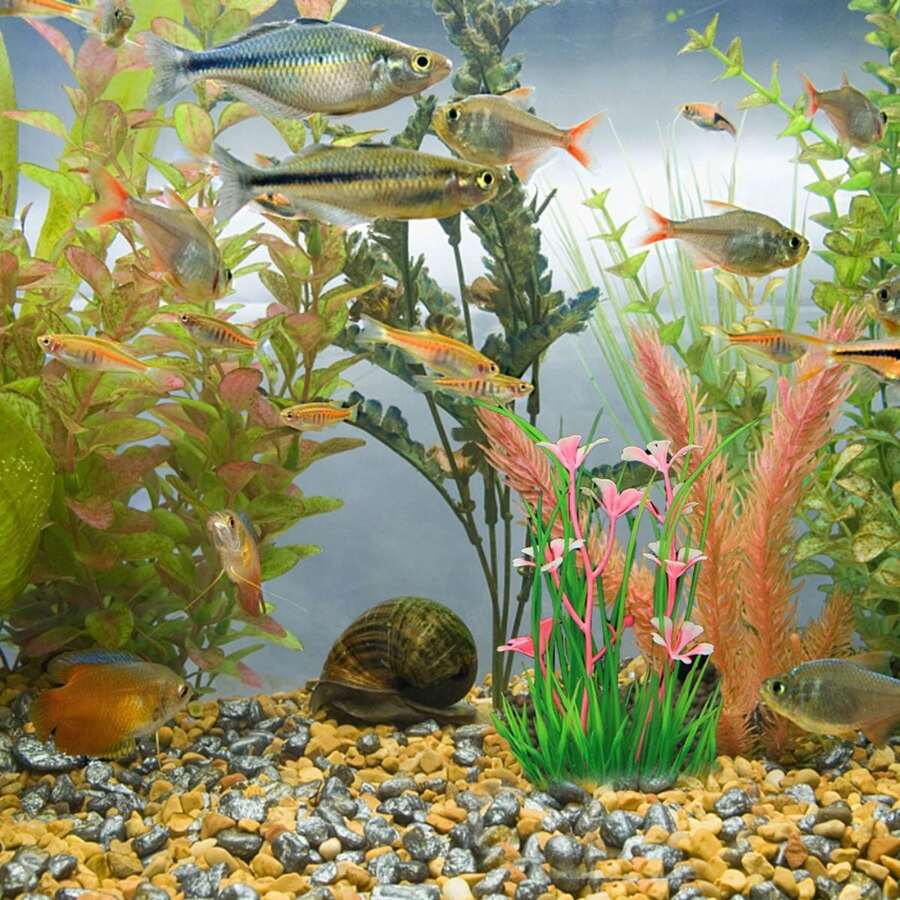 1 件粉紅人造水族箱水草,人造水生綠色植物,適合水族箱裝飾