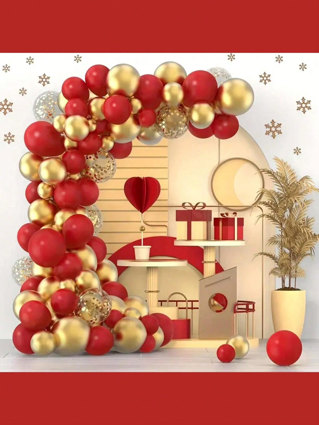 112pcs Metallic Gold Red Balloon Garland Arch Set For Birthday Wedding