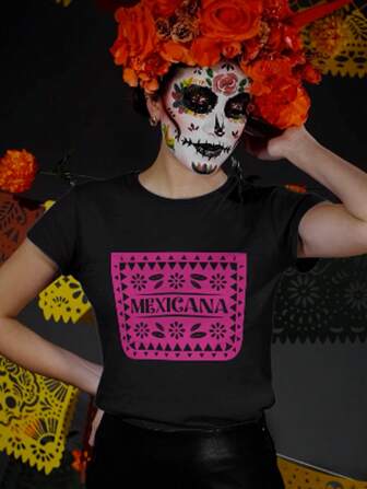 Playera para Mujer Papel Picado Mexicana Día de Muertos