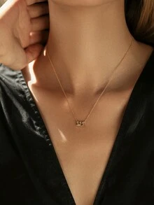 MODIAN 925 Sterling Silver Simple Digit Stackable Fashion Necklaces Gold Color Adjustable Exquisite Pendant For Women Jewelry - Gold - View 2