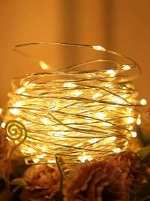 1 包 9.8 英尺 30 个 LED 窗帘灯，电池供电的户外童话窗帘灯，萤火虫星月灯，窗户壁挂窗帘灯串，适用于卧室背景婚礼派对室内圣诞装饰（暖白色），户外花园照明，适用于小径、庭院、露台 - 金色 - 查看 1