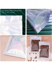 50 piezas Bolsa de regalo con diseño láser reflectante, bolsas reutilizables de varios tamaños con diseño de arcoíris láser, adecuadas para bolsas de dulces para pequeños negocios y bolsas con cierre automático para exhibir muestras, bolsas de regalo navideñas