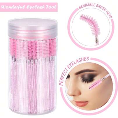 100/70/50pcs Eyelash Brushes, Mascara Brushes (With Container), Flexible Disposable Eyebrow Brushes, Eyelash Extension Brushes, Eyebrow Brushes, Castor Oil Brushes (Not All SKUs Have Bottles) (Multiple Colors Available)