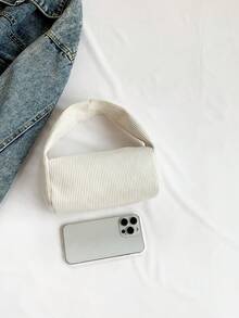 Mini Solid Color Handbag, Multipurpose Casual Tote, Bucket-Shaped Small Bag, Fashionable Square Bag, Lipstick Bag - Beige - View 3